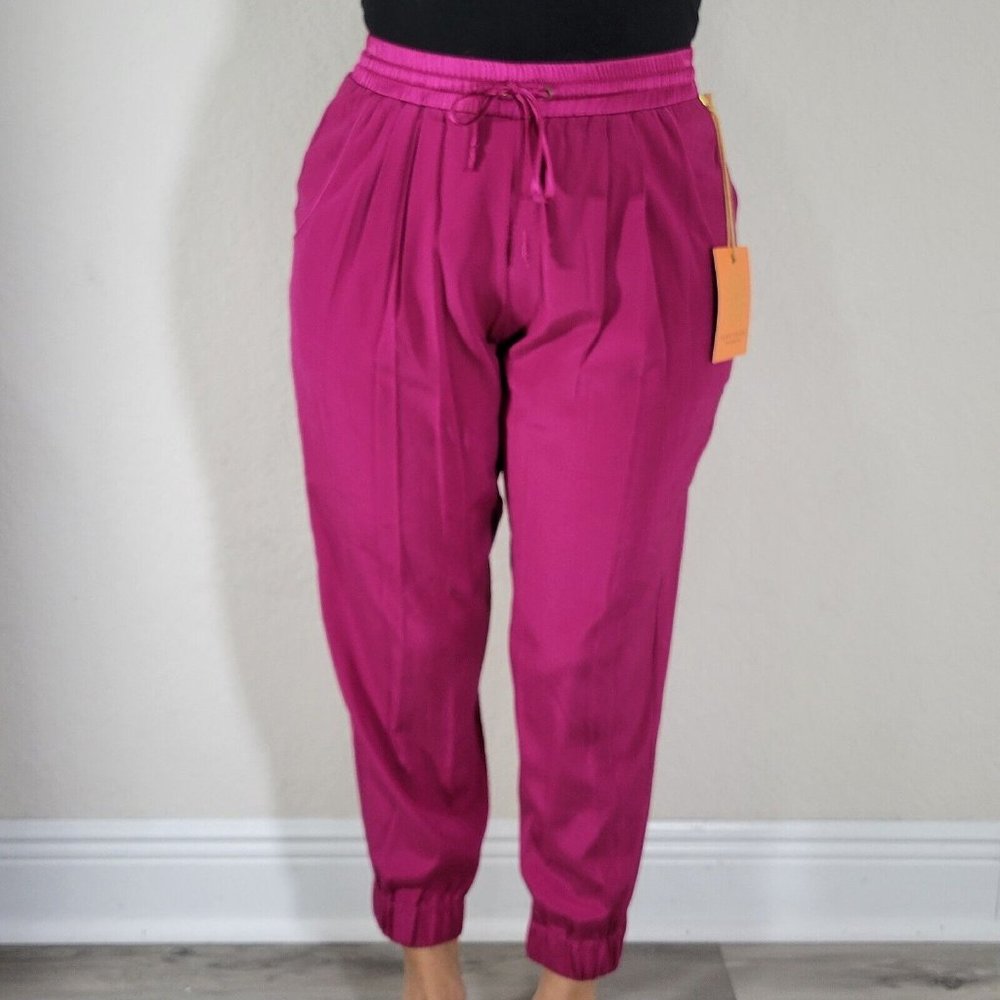 Ramy Brook Crop Jogger Pants Women's Small Fuchsia Drawstring New